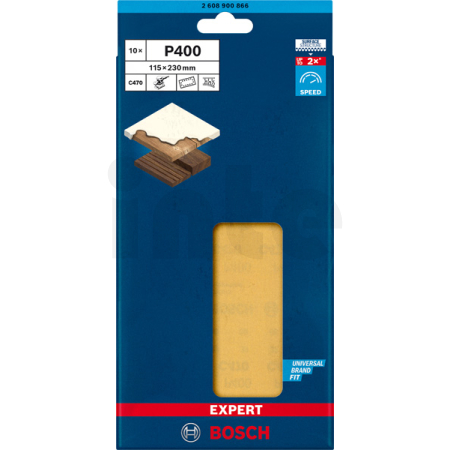 BOSCH Brusný papír EXPERT C470 se 14 otvory pro vibrační brusky 115 × 230 mm, G 400, 10 ks 2608900866