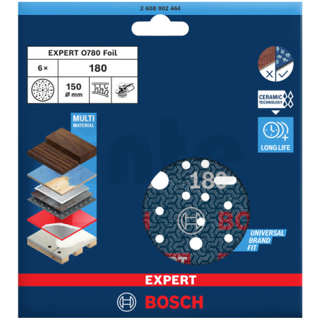 BOSCH Brusný kotouč EXPERT O780 s fólií, 150 mm, G180 2608902444