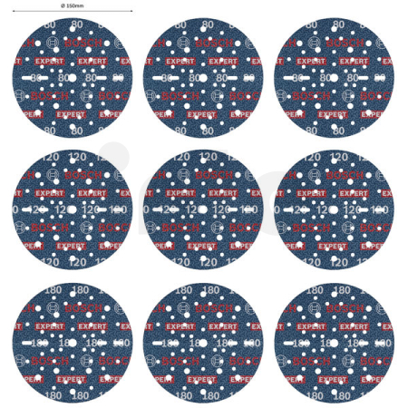 BOSCH 9dílná sada brusných kotoučů EXPERT O780 s fólií, 150 mm, G80 (3×); G120 (3×); G180 (3×) 2608902448