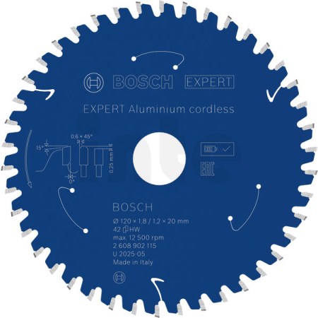 BOSCH Pilový kotouč EXPERT Aluminium cordless pro okružní pilu, 120 × 1,8/1,2 × 20 mm, T42 2608902115