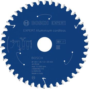 BOSCH Pilový kotouč EXPERT Aluminium cordless pro okružní pilu, 120 × 1,8/1,2 × 20 mm, T42 2608902115
