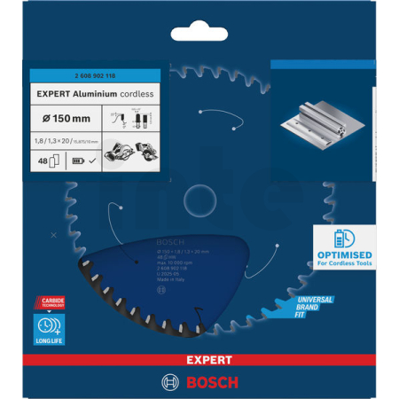 BOSCH Pilový kotouč EXPERT Aluminium cordless pro okružní pilu, 150 × 1,8/1,3 × 20 mm, T48 2608902118