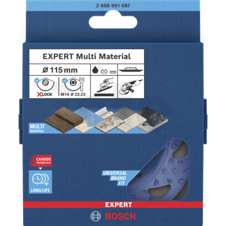 BOSCH Karbidový hrncový kotouč EXPERT Multi Material, hrubý, šikmý, X-LOCK, 115 mm, 22,23 mm 2608901687