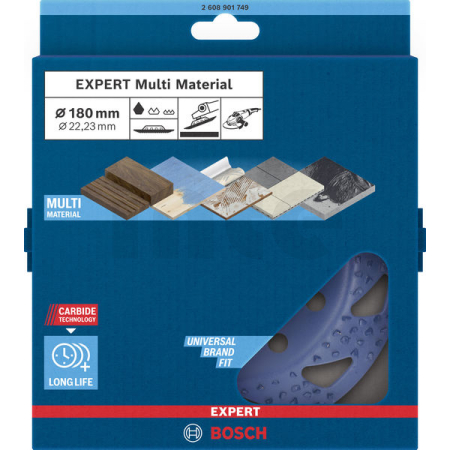 BOSCH Karbidový hrncový kotouč EXPERT Multi Material, hrubý, šikmý, 180 mm, 22,23 mm 2608901749