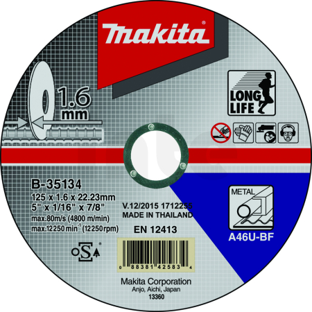 Makita - řezný kotouč 125x1,6mm ocel B-35134