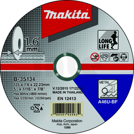 Makita - kotouč řezný ocel 125x1.6x22.23mm B-35134