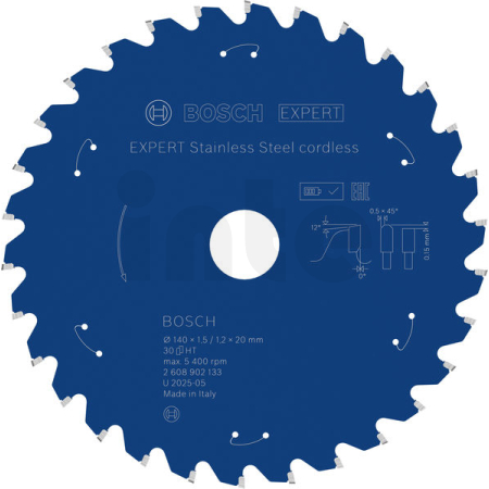 BOSCH Pilový kotouč EXPERT Stainless Steel cordless, 140 × 1,5/1,2 × 20 mm, T30 2608902133