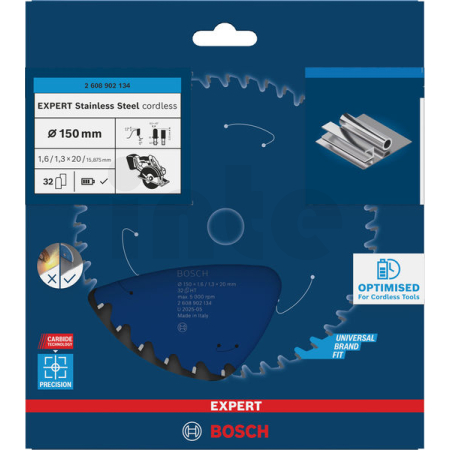 BOSCH Pilový kotouč EXPERT Stainless Steel cordless, 150 × 1,6/1,3 × 20 mm, T32 2608902134