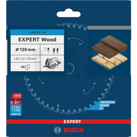 BOSCH Pilový kotouč EXPERT Wood, 120 × 1,8/1,2 × 20 mm, T40 2608902136