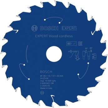 BOSCH Pilový kotouč EXPERT Wood cordless, 136 × 1,5/1 × 20 mm, T24 2608902138