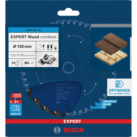 BOSCH Pilový kotouč EXPERT Wood cordless, 136 × 1,5/1 × 20 mm, T24 2608902138