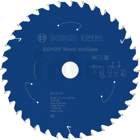 BOSCH Pilový kotouč EXPERT Wood cordless, 165 × 1,5/1 × 20 mm, T36 2608902150