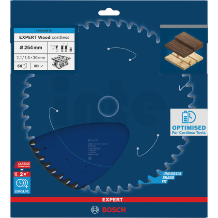 BOSCH Pilový kotouč EXPERT Wood cordless, 254 × 2,1/1,6 × 30 mm, T60 2608902177