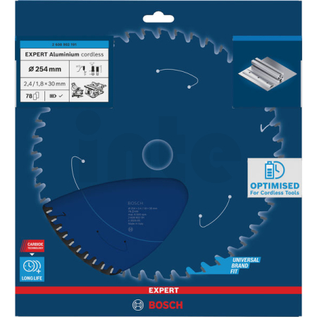 BOSCH Pilový kotouč EXPERT Aluminium cordless pro okružní pilu, 254 × 2,4/1,8 × 30 mm, T78 2608902191