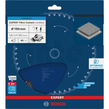 BOSCH Pilový kotouč EXPERT Fibre Cement cordless, 190 × 1,8/1,2 × 30 mm, T4 2608902201