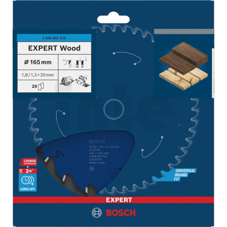 BOSCH Pilový kotouč EXPERT Wood, 165 × 1,8/1,3 × 20 mm, T20 2608902216