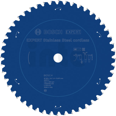 BOSCH Pilový kotouč EXPERT Stainless Steel cordless, 203 × 1,8/1,4 × 15,875 mm, T48 2608902220