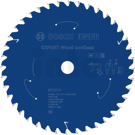BOSCH Pilový kotouč EXPERT Wood cordless, 165 × 1,6/1 × 15,875 mm, T40 2608902239