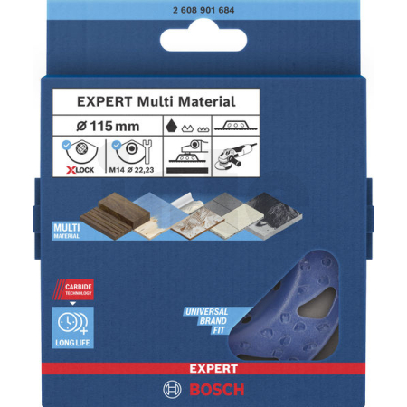BOSCH Karbidový hrncový kotouč EXPERT Multi Material, hrubý, plochý, X-LOCK, 115 mm, 22,23 mm 2608901684