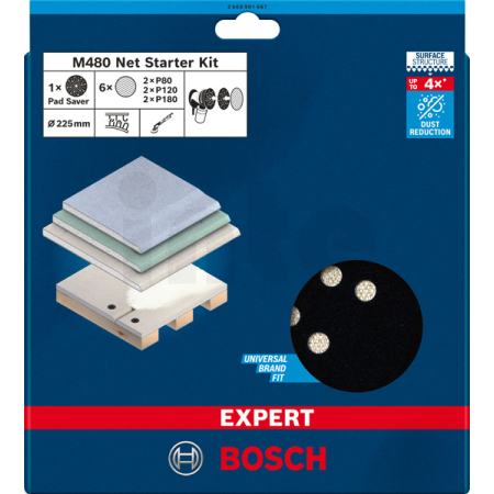 BOSCH Sada brusných mřížek EXPERT M480 225 mm, G 80 / 120 / 180 / ochrana podložky, 7 ks 2608901667