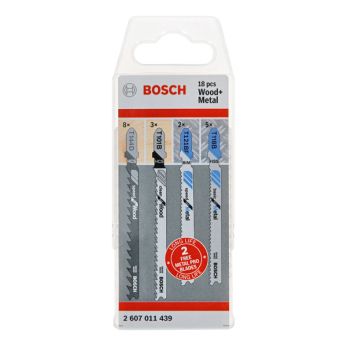 BOSCH 18dílná sada pilových plátků se stopkou T pro práci se dřevem a kovem 2607011439