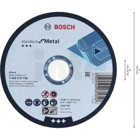 BOSCH Rovný řezací kotouč Standard for Metal 125 mm, 22,23 mm 2608619768