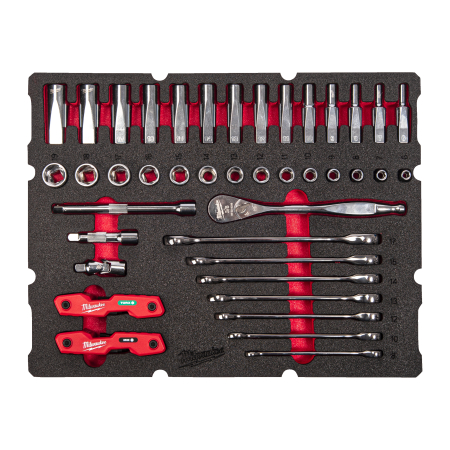 MILWAUKEE PACKOUT pěnová vložka s ráčnou 3/8 a  kombinovanými klíči 55 ks 4932493640