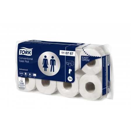 TORK toaletní papír konvenční role Advanced, T4 – 2vrstvý - 8 x 8 rolí x 250 útržků 110767