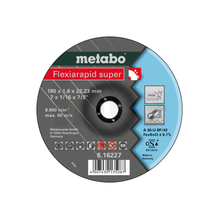 METABO Flexiarapid super 180x1,6x22,23 Inox, řezný kotouč, zahnuté provedení 616227000