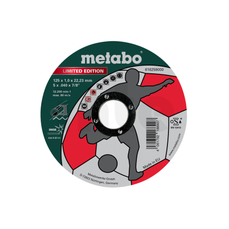 METABO Limitovaná edice Soccer 125 x 1,0 x 22,23 mm, Inox, řezný kotouč, přímé provedení 616259000