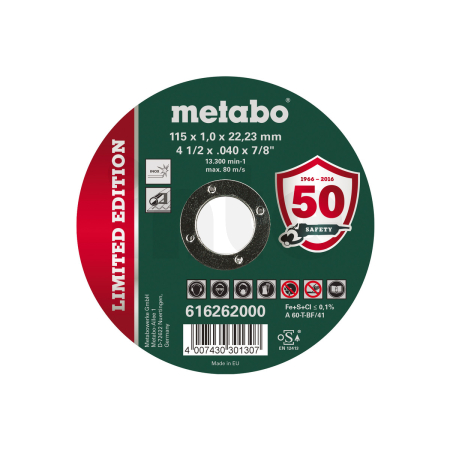 METABO Limitovaná edice 115 x 1,0 x 22,23 mm, Inox, řezný kotouč, přímé provedení 616262000