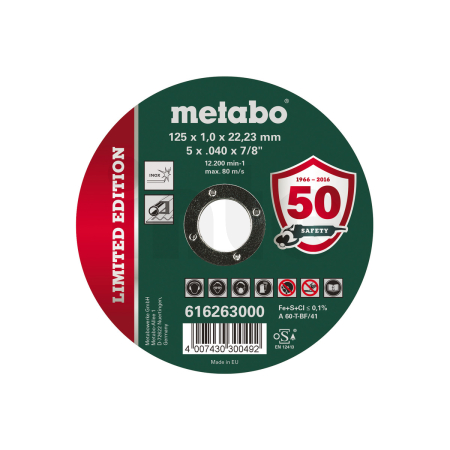 METABO Limitovaná edice 125 x 1,0 x 22,23 mm, Inox, řezný kotouč, přímé provedení 616263000