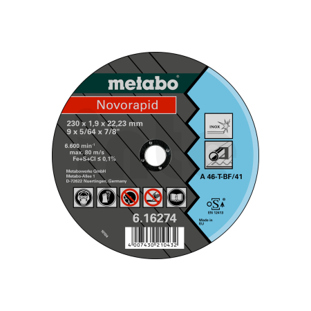 METABO Novorapid 115 x 1,0 x 22,23 mm, Inox, řezný kotouč, přímé provedení 616270000