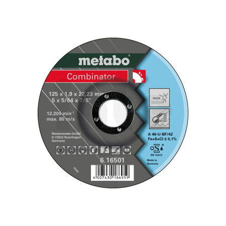 METABO Combinator 115x1,9x22,23 mm, Inox, řezný a hrubovací kotouč, zahnuté provedení 616500000