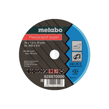 METABO 5 Flexiarapid Super 76x1,0x10,0 mm Inox, TF 41 626870000