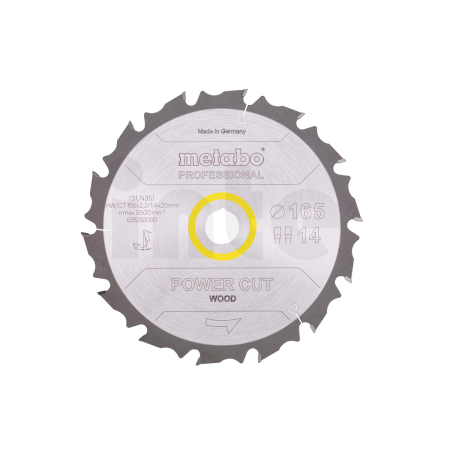 METABO Pilový kotouč „power cut wood – professional“, 165x2,0/1,2x20 Z14 FZ/FA 10° 628292000