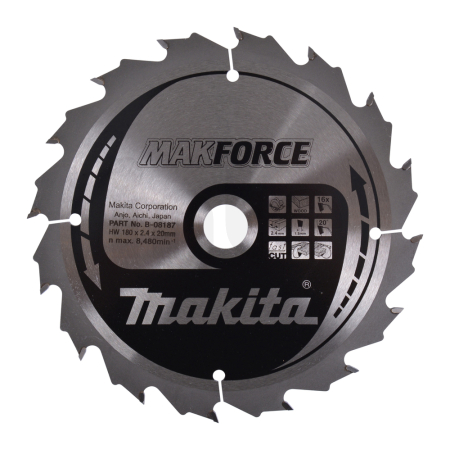 Makita - kotouč pilový dřevo MAKFORCE 180x2.4x20mm 16Z STOP B-08187
