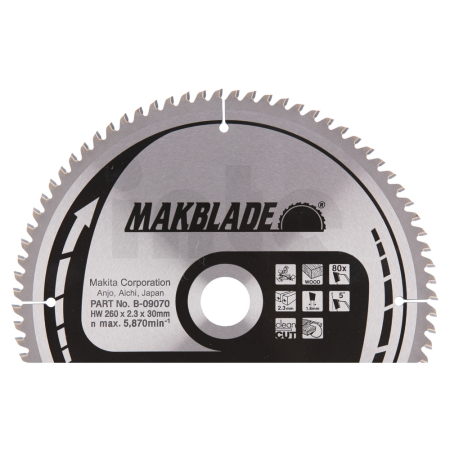 Makita - kotouč pilový dřevo MAKBLADE 260x2.3x30mm 80Z = old B-03551, new B-32845 B-09070