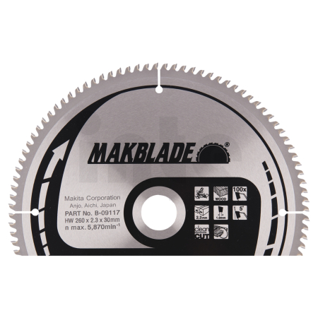 Makita - kotouč pilový dřevo MAKBLADE 260x2.3x30mm 100Z = old B-03567, new B-32873 B-09117