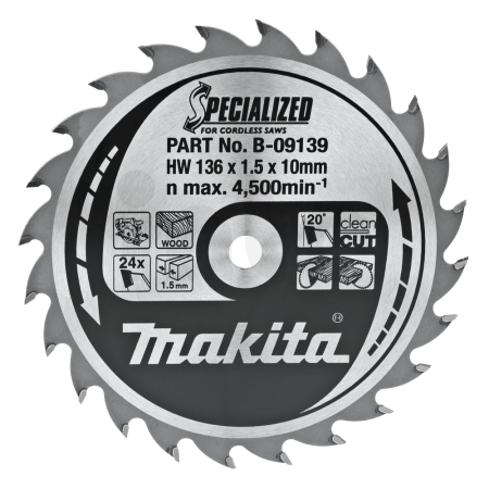Makita - kotouč pilový dřevo SPECIALIZED 136x1.5x10mm 24Z pro aku pily = new B-32895 B-09139