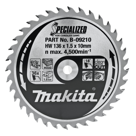 Makita - kotouč pilový dřevo SPECIALIZED 136x1.5x10mm 36Z pro aku pily = new B-32948 B-09210