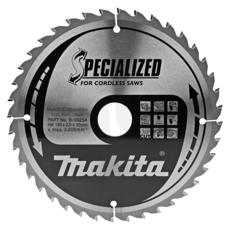 Makita - kotouč pilový dřevo SPECIALIZED 190x2x30mm 40Z pro aku pily = new B-32976 B-09254
