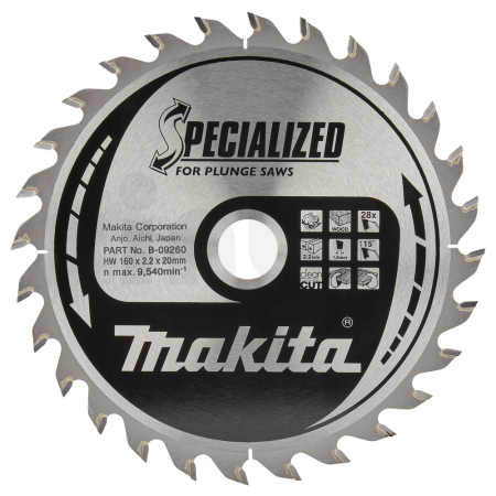 Makita - kotouč pilový dřevo SPECIALIZED 160x2.2x20mm 28Z pro ponorné pily = new B-32982 B-09260
