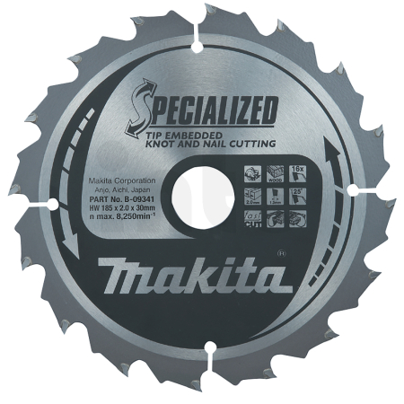 Makita - kotouč pilový dřevo SPECIALIZED se zapuštěnými zuby 185x2x30mm 16Z = oldA-86050, new B-33043 B-09341