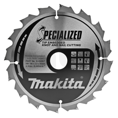 Makita - kotouč pilový dřevo SPECIALIZED se zapuštěnými zuby 190x2x30mm 16Z = new B-33059 B-09357