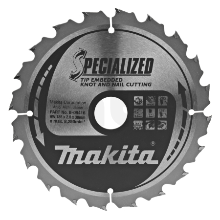 Makita - kotouč pilový dřevo SPECIALIZED se zapuštěnými zuby 185x2x30mm 20Z =mnew B-33102 B-09416