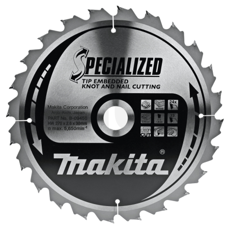 Makita - kotouč pilový dřevo SPECIALIZED se zapuštěnými zuby 270x2.6x30mm 24Z = new B-33146 B-09450