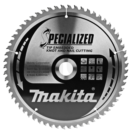 Makita - kotouč pilový dřevo SPECIALIZED se zapuštěnými zuby 270x2.6x30mm 60Z = old A-81826, new B-33211 B-09531