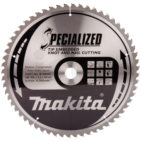 Makita - kotouč pilový dřevo SPECIALIZED se zapuštěnými zuby 355x3x30mm 60Z = oldA-81854, new B-33227 B-09547