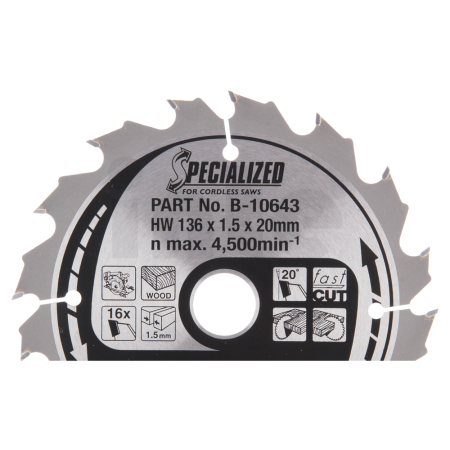 Makita - kotouč pilový dřevo SPECIALIZED 136x1.5x20mm 16Z pro aku pily = new B-33532 B-10643